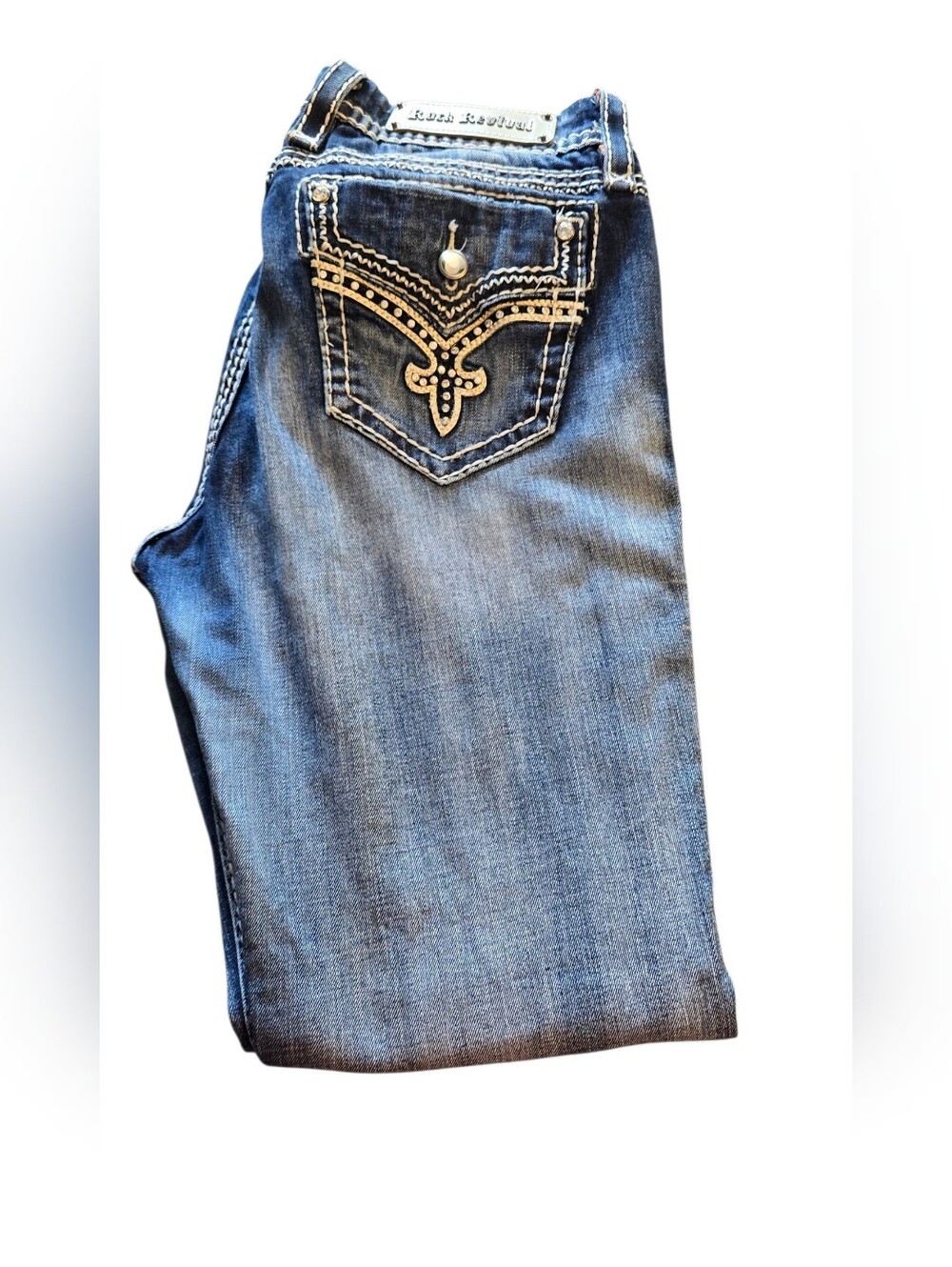 Rock Revival Women's Jeans Easy Skinny Donna Size 31 MISSING 3 RHINESTONES